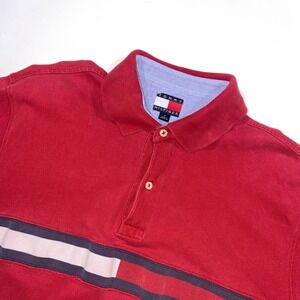 Tommy Hilfiger Red Striped‎ Polo Shirt Men's Size M Short Sleeve Casual